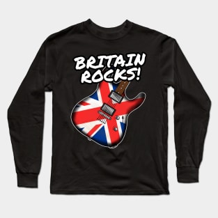 UK Flag Guitar Britain Rocks Electric Guitarist Long Sleeve T-Shirt